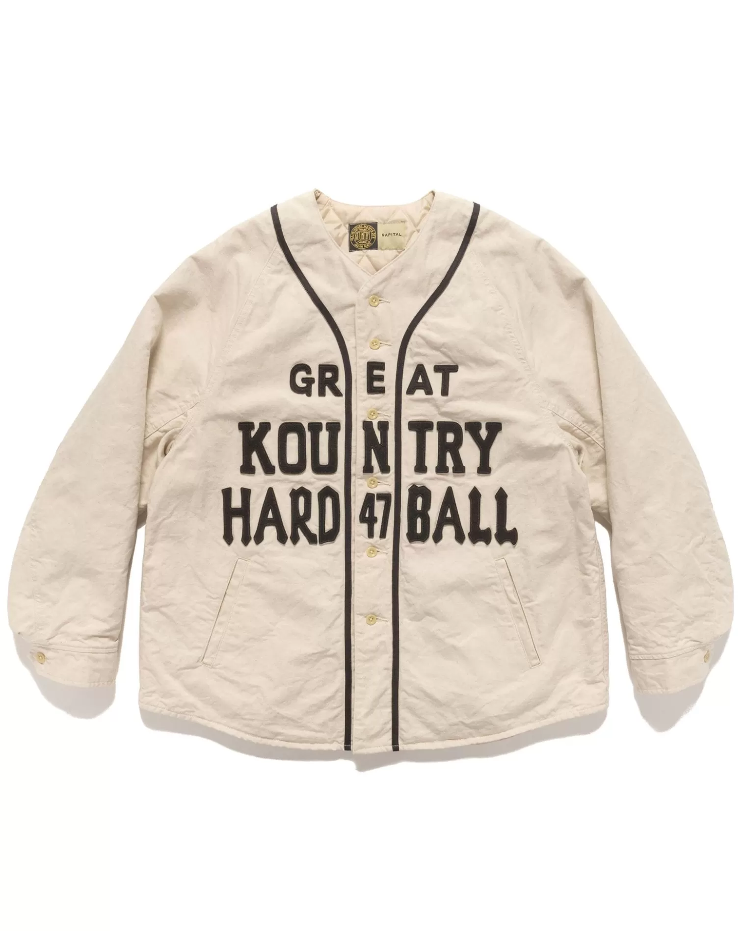 KAPITAL Cotton Linen Canvas X Lining Great Kountry Night Game Baseball Shirt Ecru Fashion