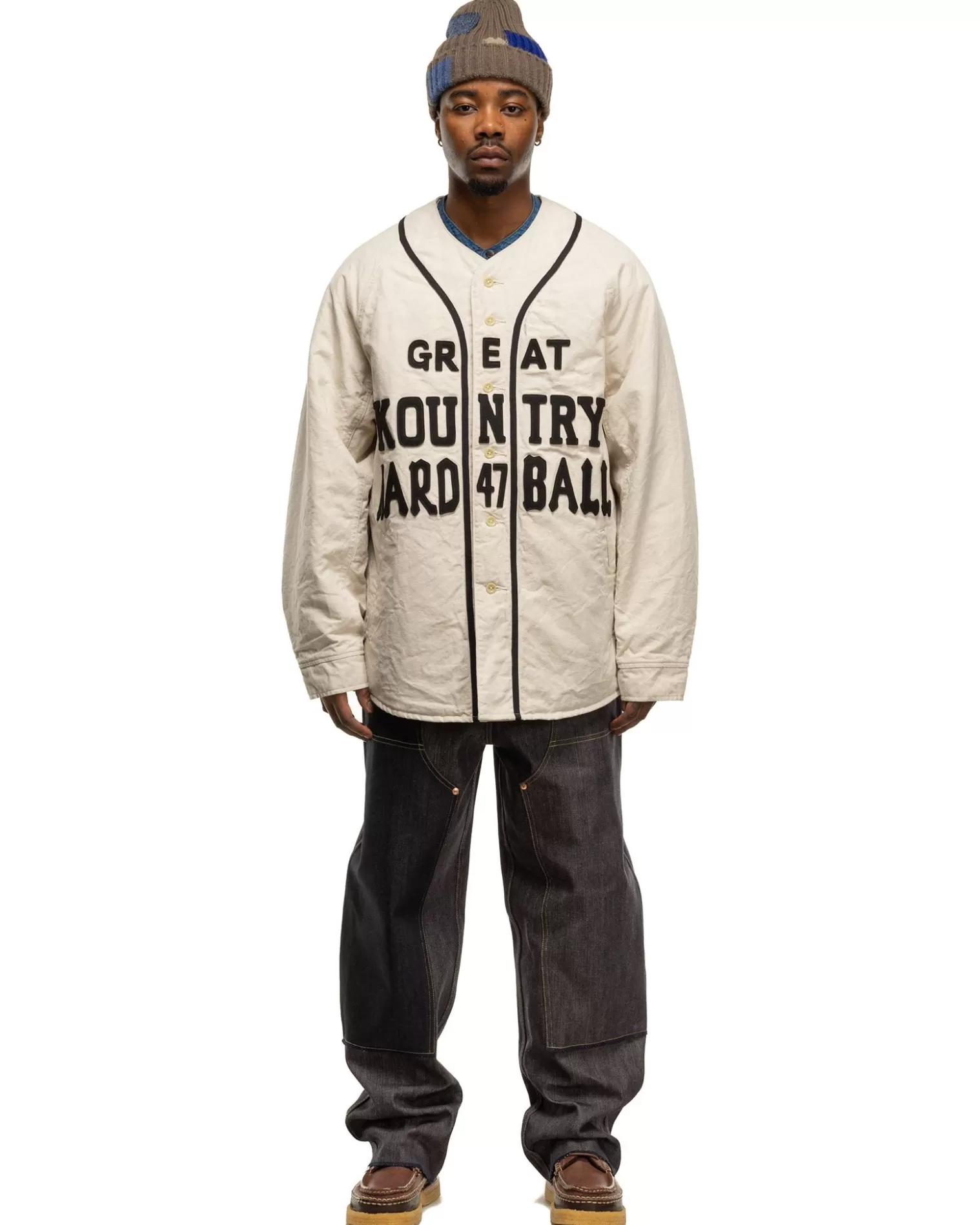 KAPITAL Cotton Linen Canvas X Lining Great Kountry Night Game Baseball Shirt Ecru Fashion