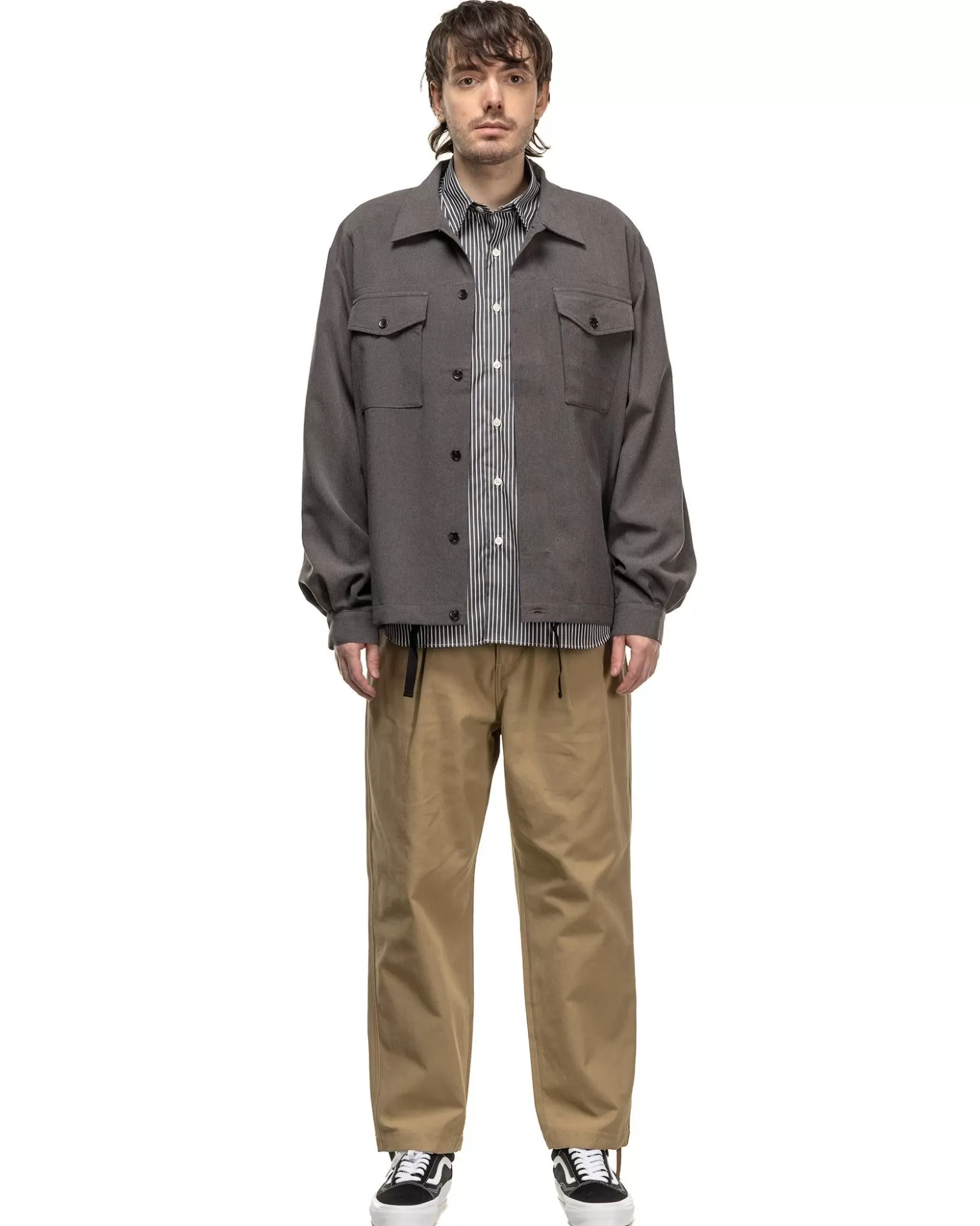 Sophnet. High Twisted Washer Cotton Serge Wide Tapered Pants Beige Fashion